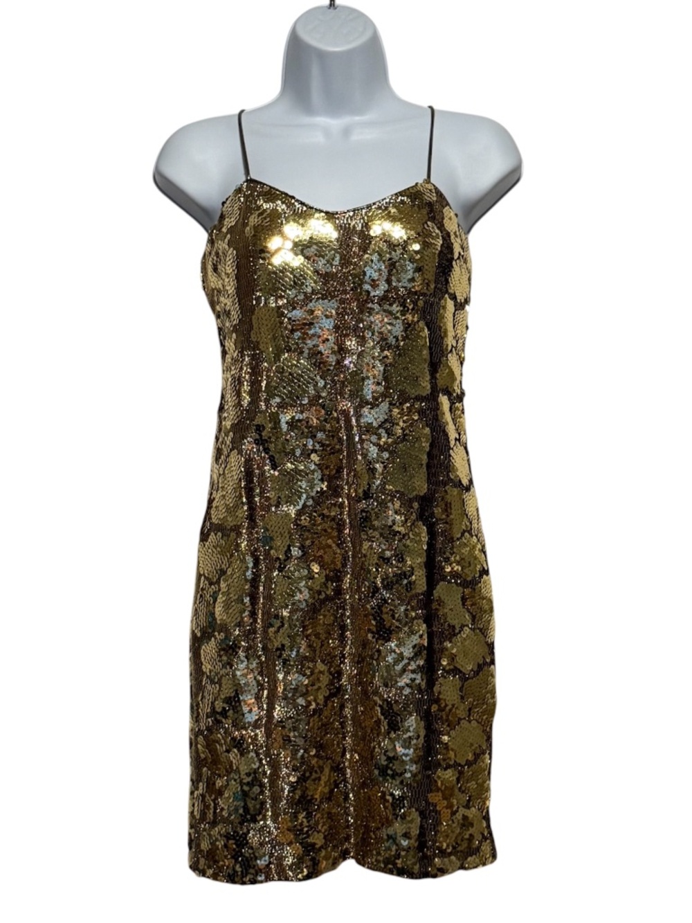 Vintage Dave & Johnny Gold Metallic Sequin Mini Dress Size 4